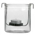 Floristik24 Žibinto stiklas su arbatinės žvakidės laikikliu juodo metalo Ø9×H10cm
