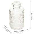Mini stiklinė vaza su rombo raštu, maža stalo vaza, butelis, permatoma, 9 cm, 6 vnt. | Floristik24.lt