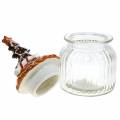 Floristik24 Stiklinis indelis keraminiu dangteliu meduolių baltas, rudas H21,5 cm sausainių indelis