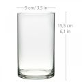 Floristik24 Apvali stiklo vaza, skaidraus stiklo cilindras Ø9cm H15,5cm