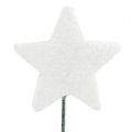 Floristik24 Blizganti žvaigždė ant vielos balta 4cm L22cm 60vnt