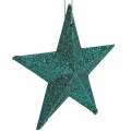 Floristik24 Blizgučių žvaigždučių rinkinys dekoratyvus kabyklos ir išsklaidytos dekoracijos smaragdas, šviesiai žalias 9cm/5cm 18 vnt.