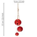 Raudoni metaliniai dekoratyviniai varpeliai, 3 vnt. rinkinys, 14/12/8 cm | Floristik24.lt