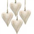 Floristik24 Širdelė iš medžio, dekoratyvinė širdelė pakabinimui, širdelės puošmena H10cm 4vnt