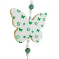 Floristik24 Pakabinama dekoracija širdelės gėlė drugelis balta, žalia medžio spyruoklinė dekoracija 6vnt