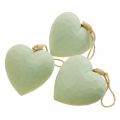 Medinė širdelė deko pakabos širdelė iš medžio deco žalia 12cm 3vnt