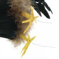 Floristik24 Deco gaidys su plunksnomis geltona pavasario puošmena Velykų figūrėlė 24cm