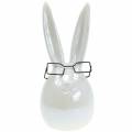 Floristik24 Velykinis zuikis su akiniais balta perlamutro keramika H27cm