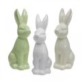 Floristik24 Rabbit Ceramic White, Cream, Green Easter Bunny Deco Figūra H13cm 3vnt