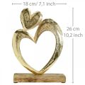 Floristik24 Metalinė širdelė auksinė, dekoratyvinė širdelė ant mango medžio, stalo puošmena, dviguba širdelė, Valentino diena