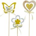 Floristik24 Dekoratyvinis kamštukas drugelio gėlė ir širdelė, pavasario puošmena, gėlių kamštis, Valentino diena 9vnt