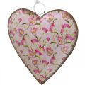 Floristik24 Širdelė pakabinama, Valentino diena, širdelės papuošimas rožėmis, Motinos diena, metalinė puošmena H16cm 3vnt.