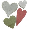 Floristik24 Medinių širdelių širdelių dekoracija pilka raudona žalia 3-6,5cm 8vnt