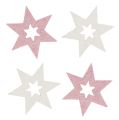 Floristik24 Medinė žvaigždė 3,5cm rožinė/balta su blizgučiais 72vnt