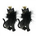 Floristik24 Dekoratyvinės figūrėlės katės polirezinas su karūna juodo aukso H12,5cm 2vnt