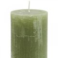 Floristik24 Vienspalvės žvakės alyvuogių žalios stulpinės žvakės 60×100mm 4vnt