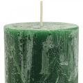 Floristik24 Vienspalvės žvakės Tamsiai žalios stulpinės žvakės 70×140mm 4vnt