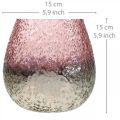 Floristik24 Stiklinis žibintas, žvakidės laikiklis, stalo puošmena, žvakių stiklas rožinis / sidabrinis Ø15cm H15cm