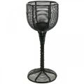 Floristik24 Arbatos žvakidės laikiklis metalinis juodas dekoratyvinis vyno stiklas Ø13cm H31.5cm