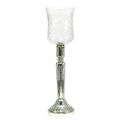 Floristik24 Žibinto stiklo žvakidė senovinės išvaizdos sidabrinė Ø11,5 cm H42,5 cm