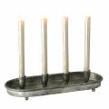 Floristik24 Žvakių padėklas ovalus 4 žvakėms senovinis sidabrinis metalas 40 × 17cm
