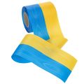 Mėlyna ir geltona muaro vainiko juostelė, 100 mm, tautinė juostelė, klubo juostelė, dekoratyvinė juostelė, šventinė gedulo juostelė, acetatas | Floristik24.lt
