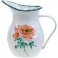 Floristik24 Dekoratyvinis ąsotis, vintažinės išvaizdos gėlių vaza, emaliuotas ąsotis su rožės motyvu H19cm