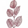 Floristik24 Dirbtiniai augalai, deko lapai, dirbtinė šakelė rožiniai blizgučiai L36cm 10v
