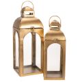 Floristik24 Žibintas metalinis, stiklinis, žalvario imitacijos, aukštis 50 cm, 2 vnt. rinkinys