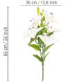 Dirbtinės lelijos, 6 balti žiedai, tikroviška žydinti šakelė, 66 cm | Floristik24.lt