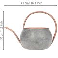 Metalinis dekoratyvinis laistytuvas, vintažinio kaimiško stiliaus, sodo puošmena, sodinimui, sidabro vario spalvos, ilgis 41 cm, Ø 26 cm, aukštis 30 cm | Floristik24.lt