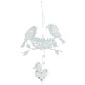 Floristik24 Metalinis kabyklos paukščių lizdas su širdelėmis baltas 18cm 3vnt