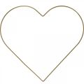 Floristik24 Metalinis žiedas širdies formos, pakabinamas dekoravimas metalinis, deko kilpa auksinė P32,5cm 3vnt
