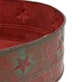 Floristik24 Metalinis dubuo ovalus raudonas su žvaigždės raštu 24,5cm x 17,5cm H7cm
