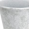 Floristik24 Sėjamoji, vazonėlis su ornamentais, metalo apdaila balta, pilka Ø20,5cm H19,5cm