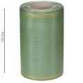 Muaro vainiko juostelė šalavijų žalios spalvos su auksiniu kraštu, 150 mm x 25 m, dekoratyvinė juostelė floristikai ir vainikams | Floristik24.lt