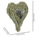 Dekoratyvinė širdelė iš natūralios žolės su folijos įdėklu, 14 cm, 2 vnt. | Floristik24.lt