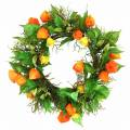 Floristik24 Dirbtinis fizaliso vainikas, oranžinis ir žalias, Ø28cm, rudens dekoracija