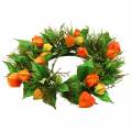 Dirbtinis fizaliso vainikas, oranžinis ir žalias, Ø28cm, rudens dekoracija | Floristik24.lt