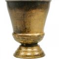 Senovinis vazonas metalinis puodelis vaza žalvaris Ø14cm H17cm