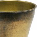Senovinis vazonas metalinis puodelis vaza žalvaris Ø14cm H17cm