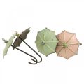 Floristik24 Skėčiai pakabinti, spyruoklinė puošmena, skėtis, metalo apdaila rožinė, žalia H12,5cm Ø9cm 4vnt