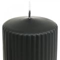 Floristik24 Stulpinės žvakės juoda žvakė su grioveliais 70/90mm 4vnt