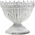Dekoratyvinis puodelis metalinis dekoratyvinis dubuo baltas su karūnėlės apvadu H15cm