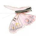 Deco drugeliai su segtuku, plunksniniai drugeliai rožiniai 4,5-8cm 10p