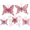 Floristik24 Deco drugeliai su segtuku, plunksniniai drugeliai rožiniai 4,5-8cm 10vnt