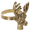 Floristik24 Metaliniai servetėlių žiedai su elnio galva, aukso spalvos, 6 cm, 4 vnt.