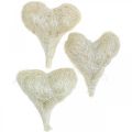 Floristik24 Sizalio širdelės, Valentino diena, Motinos diena, balintos dekoratyvinės širdelės, kreminės baltos H7,5–9cm 16 vnt.