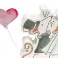 Floristik24 Dekoratyvinės figūrėlės pelių pora su širdelėmis 11cm x 11cm 4vnt
