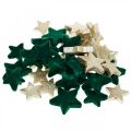 Floristik24 Žvaigždžių pabarstukų mišinys žalias ir auksinis Kalėdinis 4cm/5cm 40p